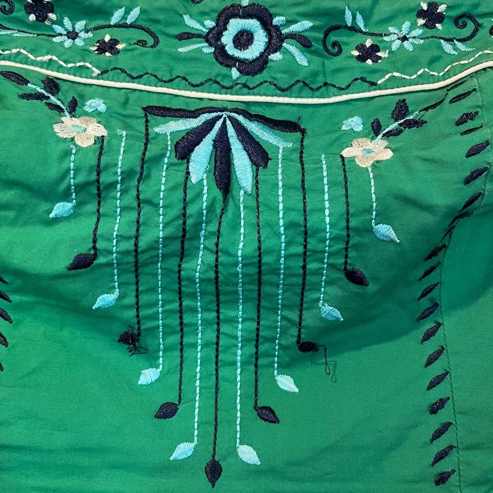 Anthropologie Vanessa Virginia size 8 Green Strapless Embroidered Peplum Top - Picture 6 of 12